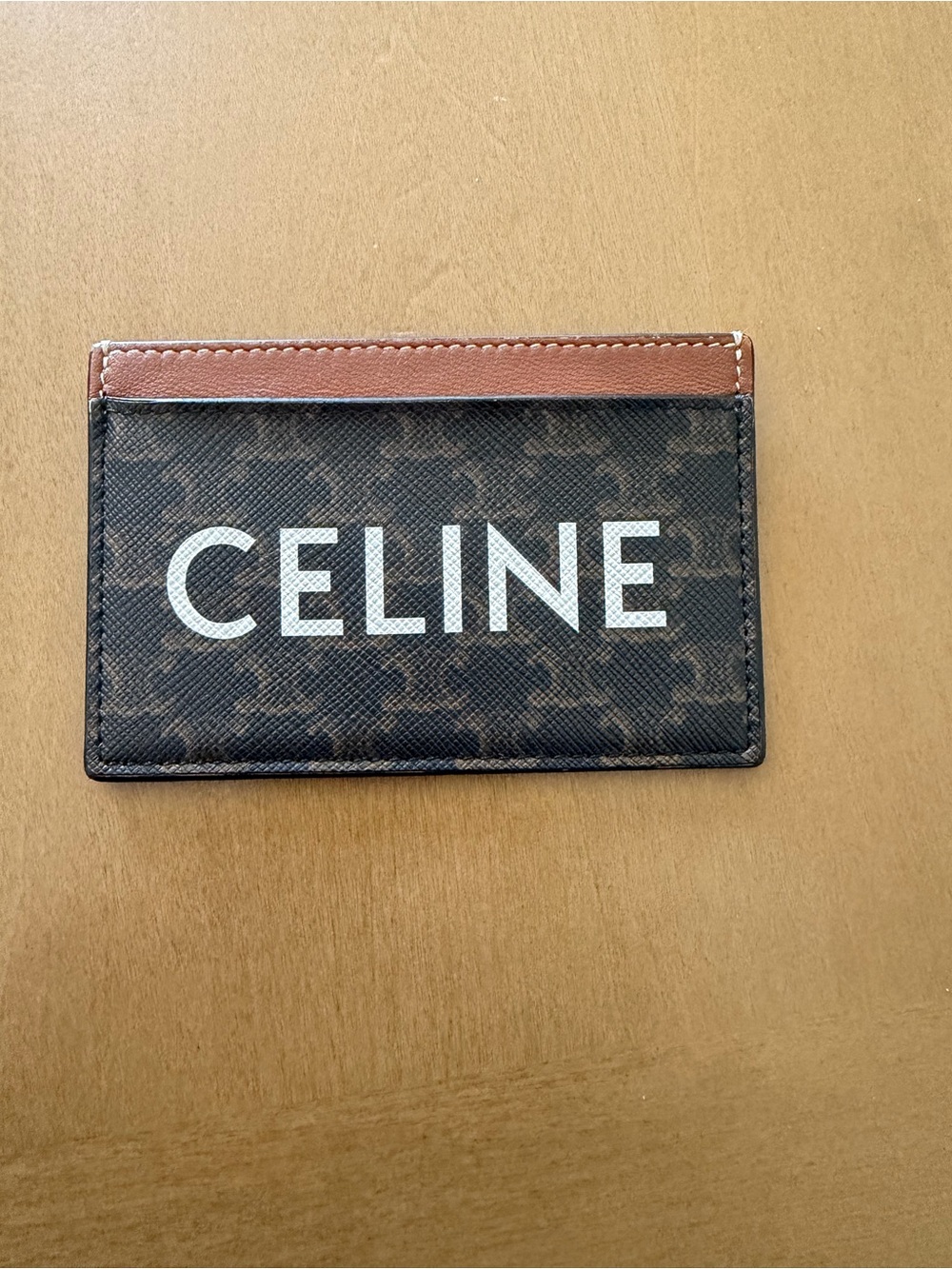 Authentic Celine Triomphe Monogram Card Holder Tan